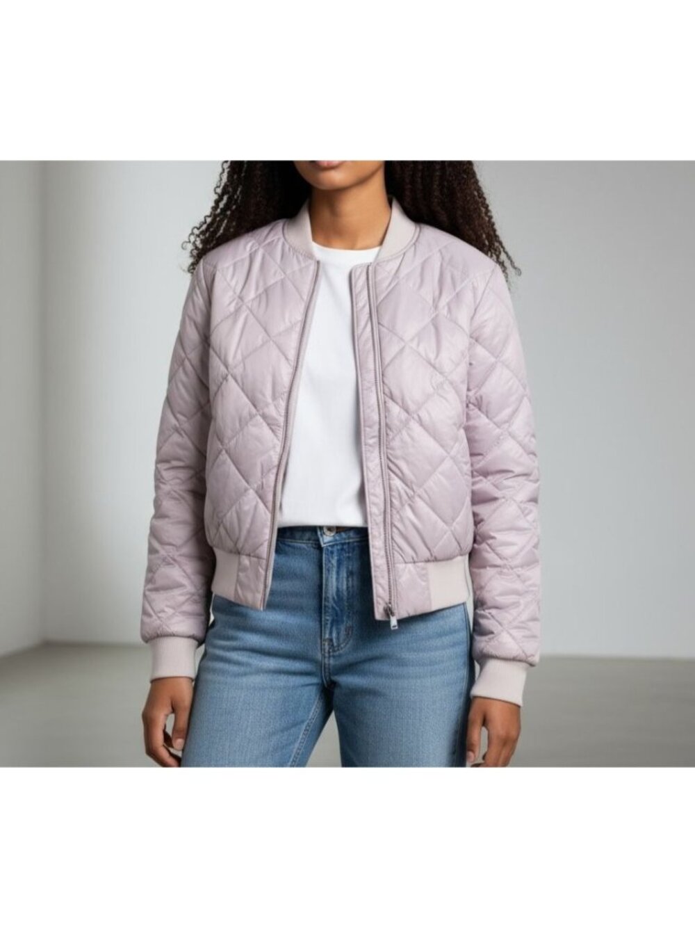 Offline Aerie Diamond Quilted Bomber Jacket S Sherpa Lining Lavender EUC Cozy